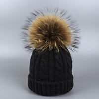 Children and Adult Winter Scarf Set for Girls Boys Kids Knitted Woman Real Fox Fur Pom Pom Ears Baby Shawl