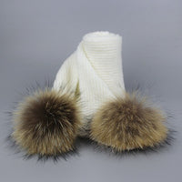 Children and Adult Winter Scarf Set for Girls Boys Kids Knitted Woman Real Fox Fur Pom Pom Ears Baby Shawl