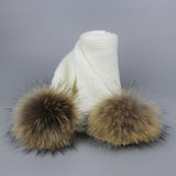 Children and Adult Winter Scarf Set for Girls Boys Kids Knitted Woman Real Fox Fur Pom Pom Ears Baby Shawl
