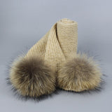 Children and Adult Winter Scarf Set for Girls Boys Kids Knitted Woman Real Fox Fur Pom Pom Ears Baby Shawl