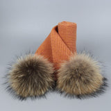 Children and Adult Winter Scarf Set for Girls Boys Kids Knitted Woman Real Fox Fur Pom Pom Ears Baby Shawl