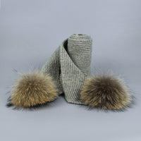 Children and Adult Winter Scarf Set for Girls Boys Kids Knitted Woman Real Fox Fur Pom Pom Ears Baby Shawl
