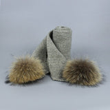 Children and Adult Winter Scarf Set for Girls Boys Kids Knitted Woman Real Fox Fur Pom Pom Ears Baby Shawl