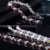Jewelry Silver Color Leaf Charm CZ Crystal Female Bracelets Bangles For Women