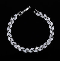 Jewelry Silver Color Leaf Charm CZ Crystal Female Bracelets Bangles For Women