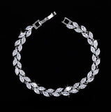 Jewelry Silver Color Leaf Charm CZ Crystal Female Bracelets Bangles For Women