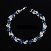Jewelry Silver Color Leaf Charm CZ Crystal Female Bracelets Bangles For Women