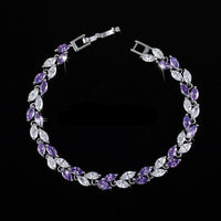 Jewelry Silver Color Leaf Charm CZ Crystal Female Bracelets Bangles For Women