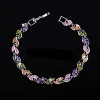 Jewelry Silver Color Leaf Charm CZ Crystal Female Bracelets Bangles For Women