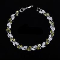 Jewelry Silver Color Leaf Charm CZ Crystal Female Bracelets Bangles For Women