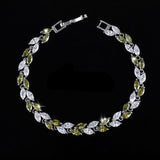 Jewelry Silver Color Leaf Charm CZ Crystal Female Bracelets Bangles For Women