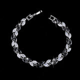 Jewelry Silver Color Leaf Charm CZ Crystal Female Bracelets Bangles For Women