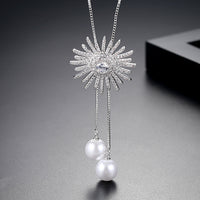 Fashion White Gold Color Star Necklace With CZ Stone And Imitation Pearl for Women Link Chain Pendant Necklace Gifts