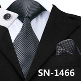 New Clasic Grey Tie for Men Silk Fabric Jacquard Woven Tie Hanky Cufflinks Set for Men Designer Fashion Silk Ties