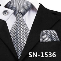 New Clasic Grey Tie for Men Silk Fabric Jacquard Woven Tie Hanky Cufflinks Set for Men Designer Fashion Silk Ties