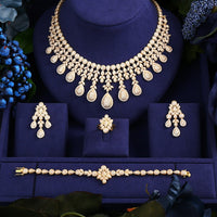 Luxury cubic zirconia necklace bracelet earrings and ring 4pcs dubai full jewelry set for women,bridal dress dinner