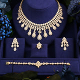 Luxury cubic zirconia necklace bracelet earrings and ring 4pcs dubai full jewelry set for women,bridal dress dinner