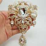 Luxury Bride Brooch Pin Flower Drop Bride Bridesmaid Wedding Clear AB Rhinestone Crystal Brooches Pin Pendant
