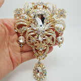 Luxury Bride Brooch Pin Flower Drop Bride Bridesmaid Wedding Clear AB Rhinestone Crystal Brooches Pin Pendant