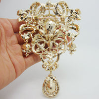 Luxury Bride Brooch Pin Flower Drop Bride Bridesmaid Wedding Clear AB Rhinestone Crystal Brooches Pin Pendant