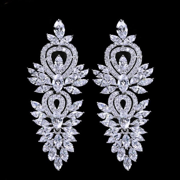 Wedding Party Jewelry Accessories Gorgeous Cubic Zirconia Big Long Luxury Bridal Earring For Women