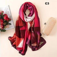 Women Silk Scarf Designer Plaid Summer Beach Shawls and Foulard Wrap Scarves Female Pure Silk Beach Stole