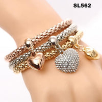 3 Pcs/Set Crystal Owl Heart Charm Bracelets & Bangles Gold/Silver Plated Elephant Anchor Pendants Rhinestone Bracelets For Women