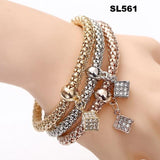 3 Pcs/Set Crystal Owl Heart Charm Bracelets & Bangles Gold/Silver Plated Elephant Anchor Pendants Rhinestone Bracelets For Women