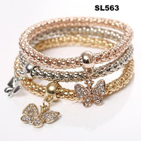 3 Pcs/Set Crystal Owl Heart Charm Bracelets & Bangles Gold/Silver Plated Elephant Anchor Pendants Rhinestone Bracelets For Women