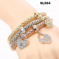 3 Pcs/Set Crystal Owl Heart Charm Bracelets & Bangles Gold/Silver Plated Elephant Anchor Pendants Rhinestone Bracelets For Women