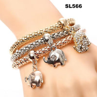 3 Pcs/Set Crystal Owl Heart Charm Bracelets & Bangles Gold/Silver Plated Elephant Anchor Pendants Rhinestone Bracelets For Women