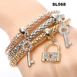 3 Pcs/Set Crystal Owl Heart Charm Bracelets & Bangles Gold/Silver Plated Elephant Anchor Pendants Rhinestone Bracelets For Women