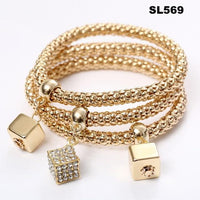 3 Pcs/Set Crystal Owl Heart Charm Bracelets & Bangles Gold/Silver Plated Elephant Anchor Pendants Rhinestone Bracelets For Women