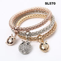 3 Pcs/Set Crystal Owl Heart Charm Bracelets & Bangles Gold/Silver Plated Elephant Anchor Pendants Rhinestone Bracelets For Women