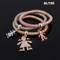 3 Pcs/Set Crystal Owl Heart Charm Bracelets & Bangles Gold/Silver Plated Elephant Anchor Pendants Rhinestone Bracelets For Women
