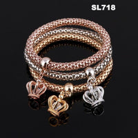 3 Pcs/Set Crystal Owl Heart Charm Bracelets & Bangles Gold/Silver Plated Elephant Anchor Pendants Rhinestone Bracelets For Women