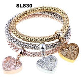 3 Pcs/Set Crystal Owl Heart Charm Bracelets & Bangles Gold/Silver Plated Elephant Anchor Pendants Rhinestone Bracelets For Women