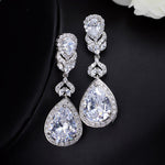 Elegant Water Drop Shaped Cubic Zirconia Crystal Bridal Long Earrings Luxury Wedding Jewelry For Brides