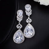 Elegant Water Drop Shaped Cubic Zirconia Crystal Bridal Long Earrings Luxury Wedding Jewelry For Brides