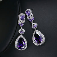Elegant Water Drop Shaped Cubic Zirconia Crystal Bridal Long Earrings Luxury Wedding Jewelry For Brides