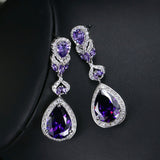 Elegant Water Drop Shaped Cubic Zirconia Crystal Bridal Long Earrings Luxury Wedding Jewelry For Brides
