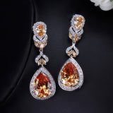 Elegant Water Drop Shaped Cubic Zirconia Crystal Bridal Long Earrings Luxury Wedding Jewelry For Brides