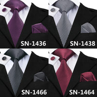 New Clasic Grey Tie for Men Silk Fabric Jacquard Woven Tie Hanky Cufflinks Set for Men Designer Fashion Silk Ties