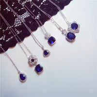 Necklace Pendants For Women S925 Clavicle Chain Sapphire Gemstone Sterling Silver Fine Jewelry Simple Pendant Blue Colar