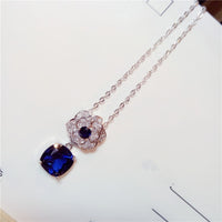 Necklace Pendants For Women S925 Clavicle Chain Sapphire Gemstone Sterling Silver Fine Jewelry Simple Pendant Blue Colar