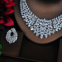 Sparkling Marquise Cut Cubic Zirconia Big Full Jewelry Sets Women Bride Necklace Set Dress Accessories Party Show