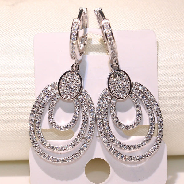Luxury Jewelry 925 Sterling Silver noble Pave White Clear AAA CZ Drop Dangle Earrings For Women GiFT