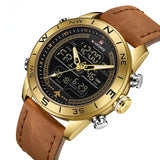 Fashion Gold Men Sport Watches Mens LED Analog Digital Watch Army Military Leather Quartz Watch Relogio Masculino