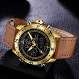 Fashion Gold Men Sport Watches Mens LED Analog Digital Watch Army Military Leather Quartz Watch Relogio Masculino