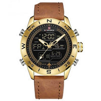 Fashion Gold Men Sport Watches Mens LED Analog Digital Watch Army Military Leather Quartz Watch Relogio Masculino